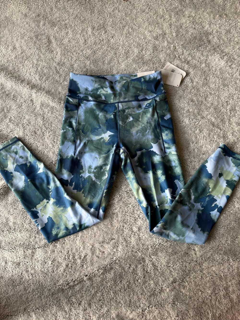Reebok Blue and Green Watercolor Print Leggings